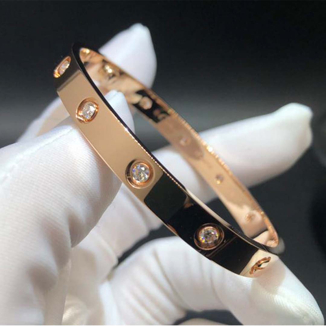 Authentic Cartier LOVE Bracelet 10 Diamonds in 18k Pink Gold B6040617