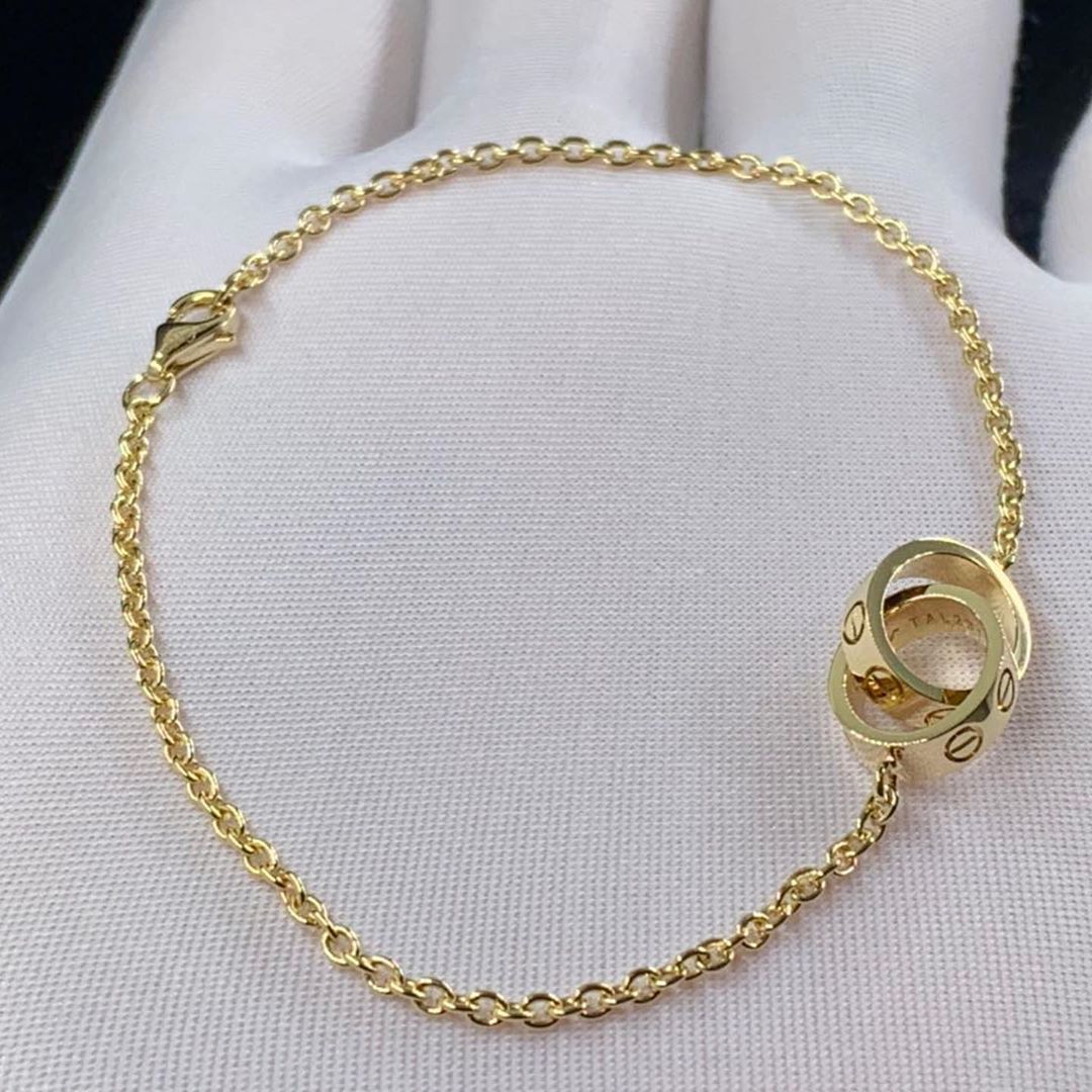 Authentic Cartier 18k Yellow Gold Love 2 Hoops Gold Chain Bracelet B6027100
