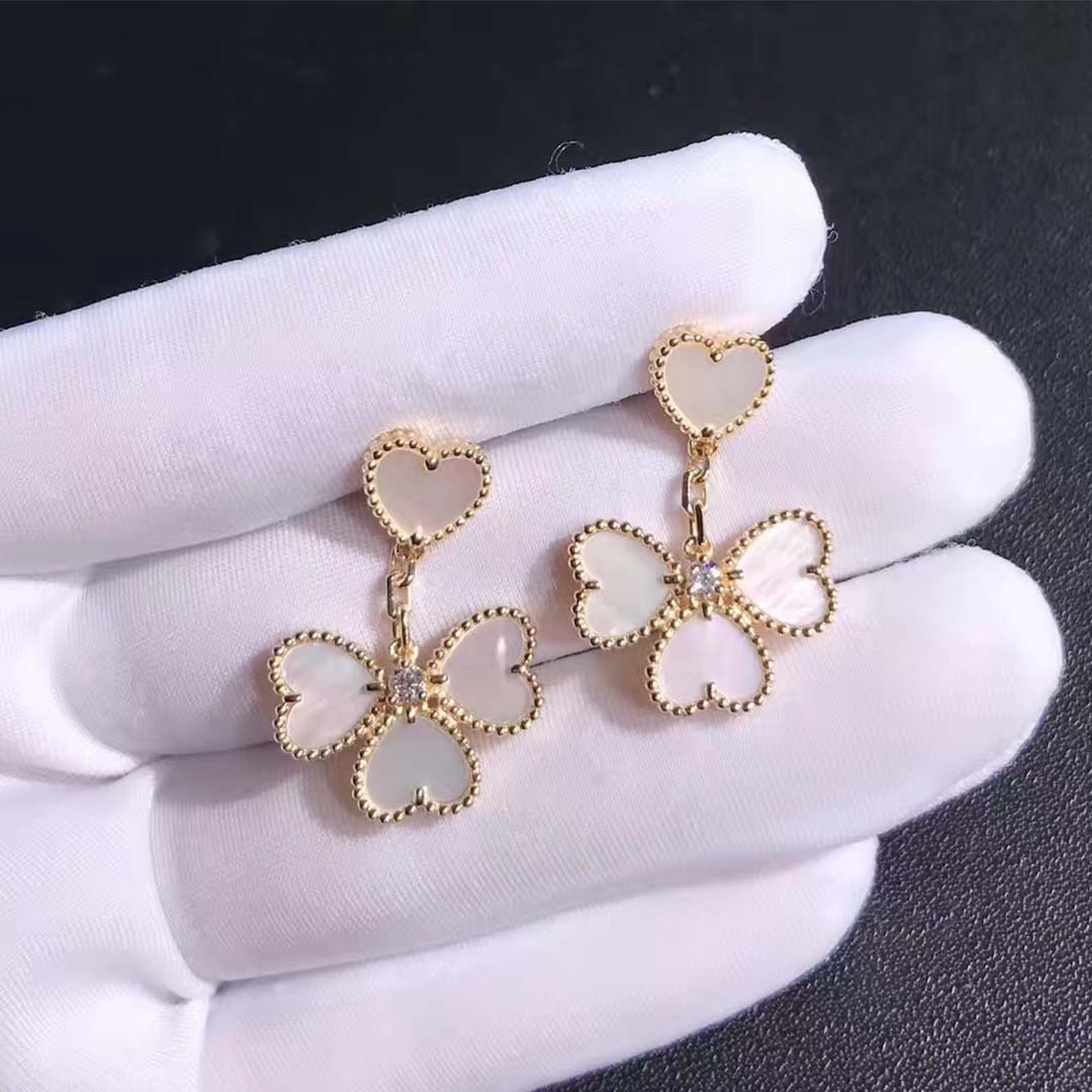 Van Cleef & Arpels 18k Gold Diamond MOP Sweet Alhambra Effeuillage Earrings VCARN5PQ00