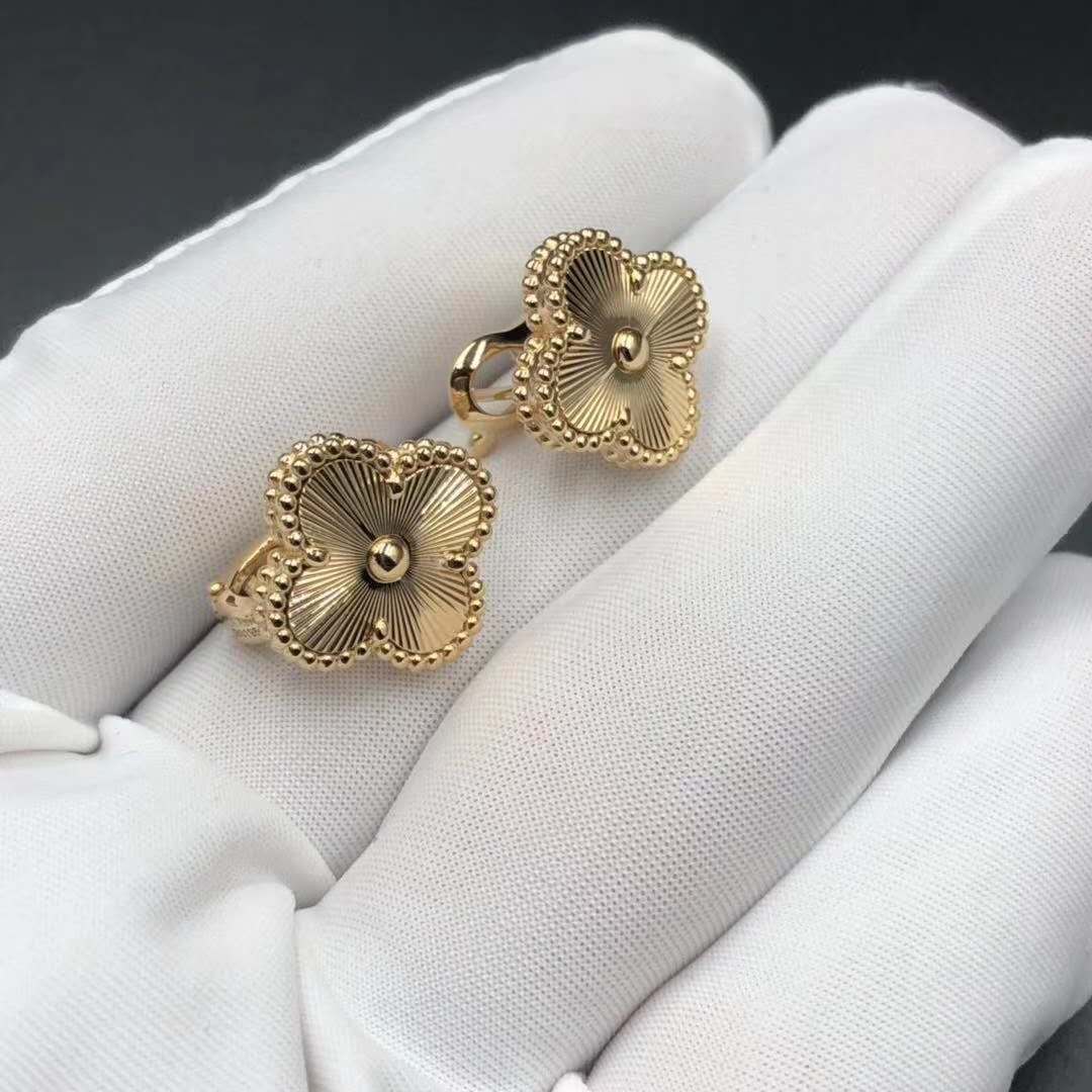 Van Cleef & Arpels Guilloché 18k Yellow Gold Vintage Alhambra Earrings VCARP3JL00