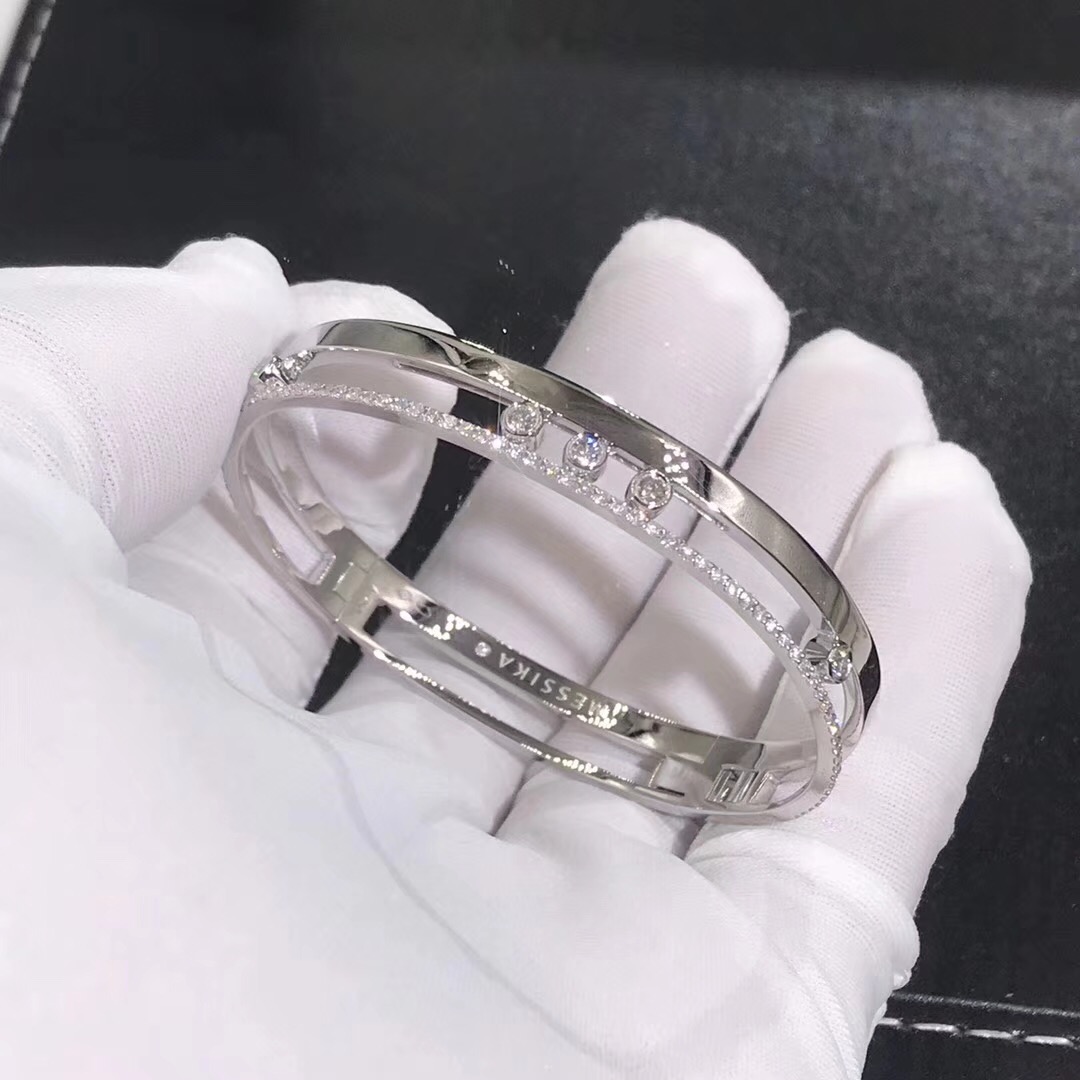 Messika 18k White Gold Diamond Move Romane Bangle Bracelet