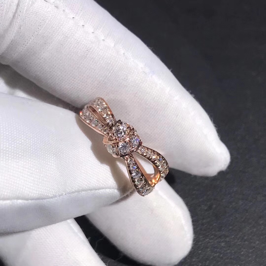 Chaumet 18K Rose Gold Liens Séduction Pavé Diamond Bow Ring 083056