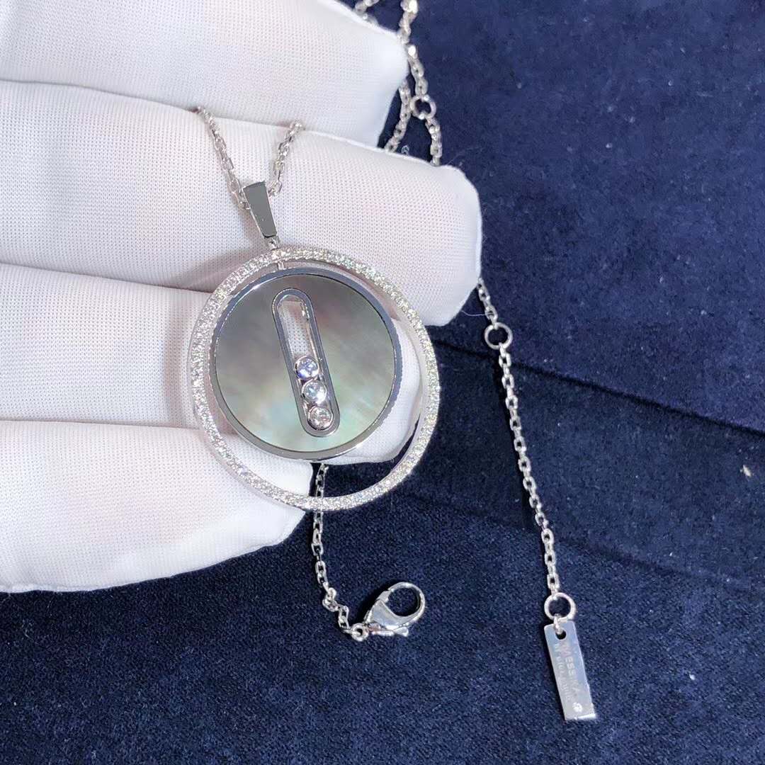 Messika 18K White Gold Grey Mother-of-pearl Diamond Lucky Move MM Pendant Necklace