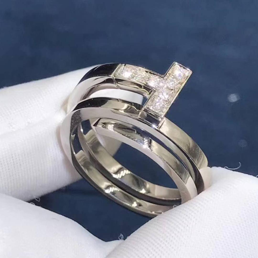 Tiffany 18k White Gold Diamond Square T Wrap Ring