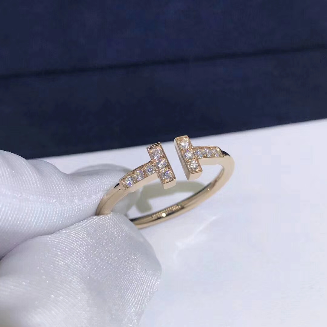 Tiffany & Co. 18k Gold Diamond T Wire Ring