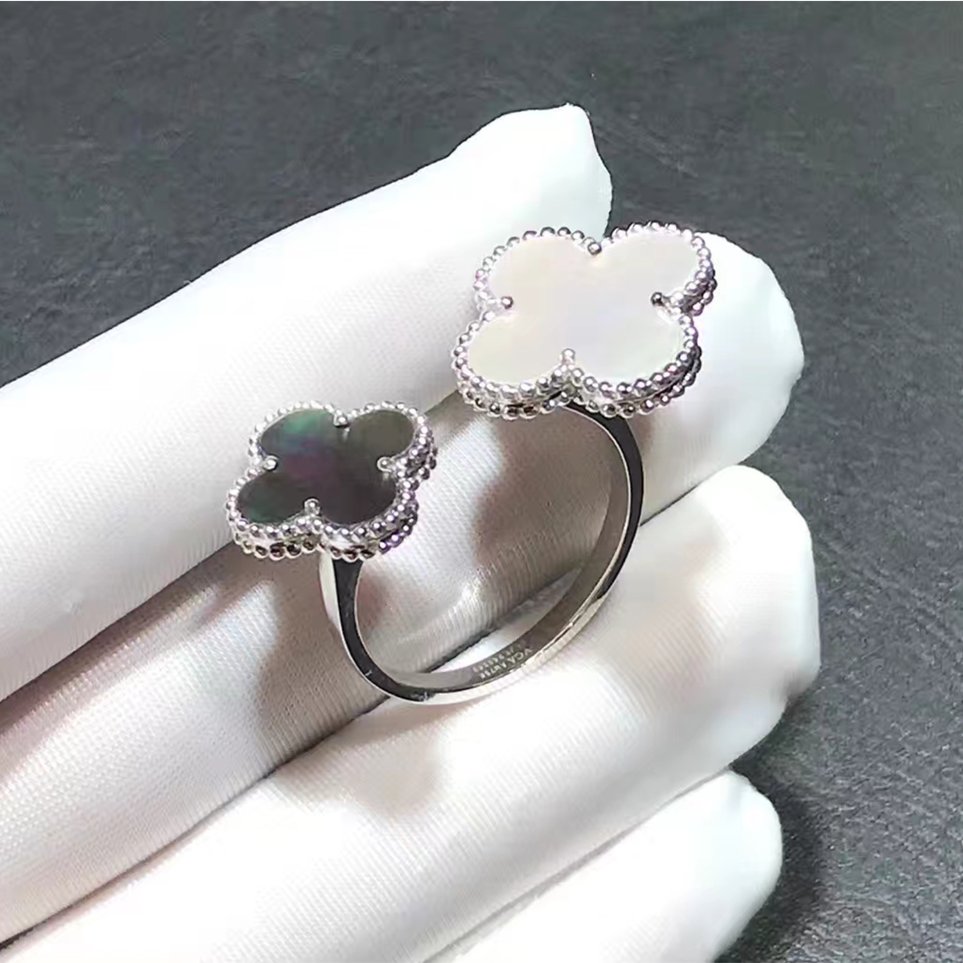 Van Cleef & Arpels 18K White Gold Mother of Pearl Magic Alhambra Between Finger Ring