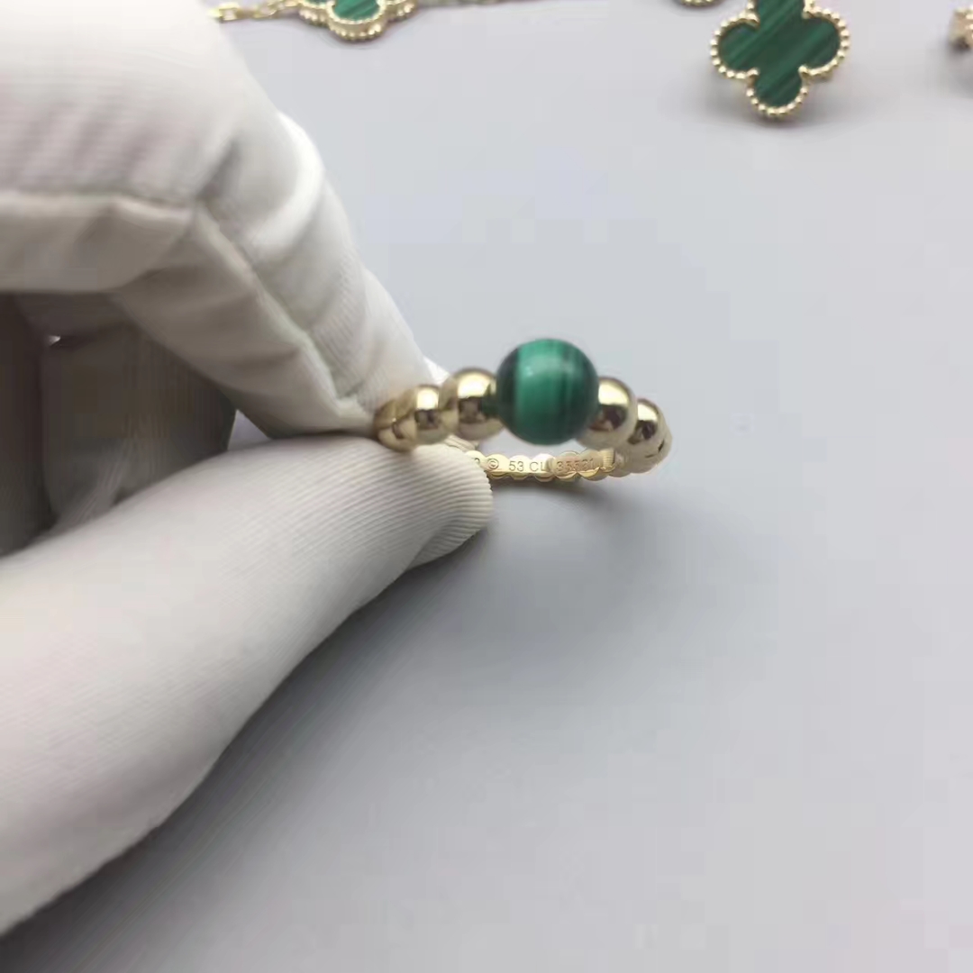 Van Cleef & Arpels 18k Yellow Gold Perlée Couleurs Variation Malachite Ring