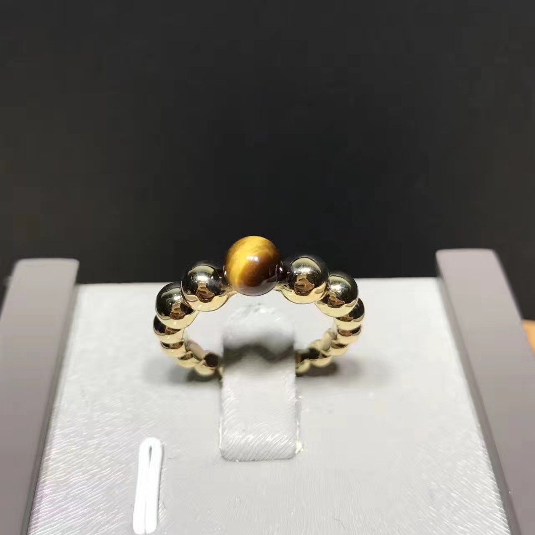 Van Cleef & Arpels 18k Yellow Gold Perlée Couleurs Variation Tiger’s Eye Ring