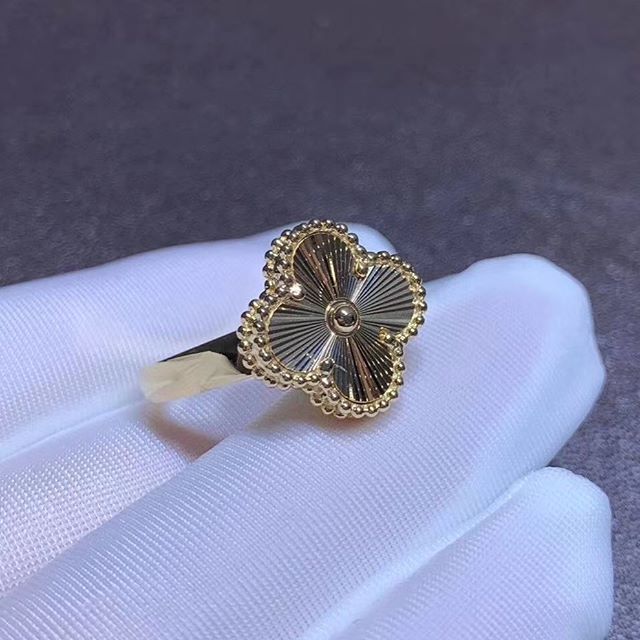 Custom Van Cleef & Arpels Vintage Alhambra Guilloché Yellow Gold Ring VCARP6I300