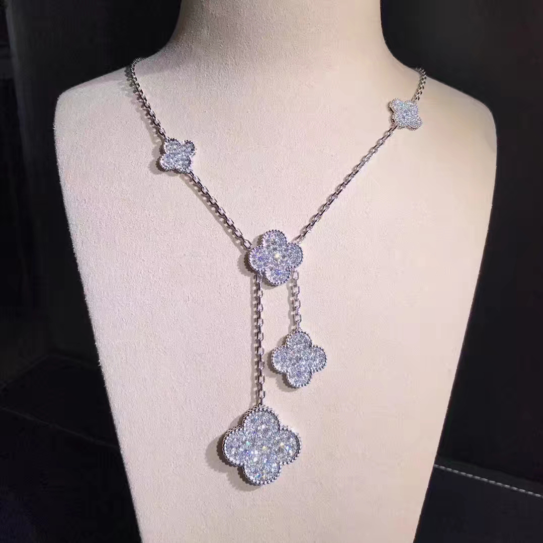 Van Cleef & Arpels 18K White Gold 6 Motifs Diamond Magic Alhambra Necklace VCARN9MP00