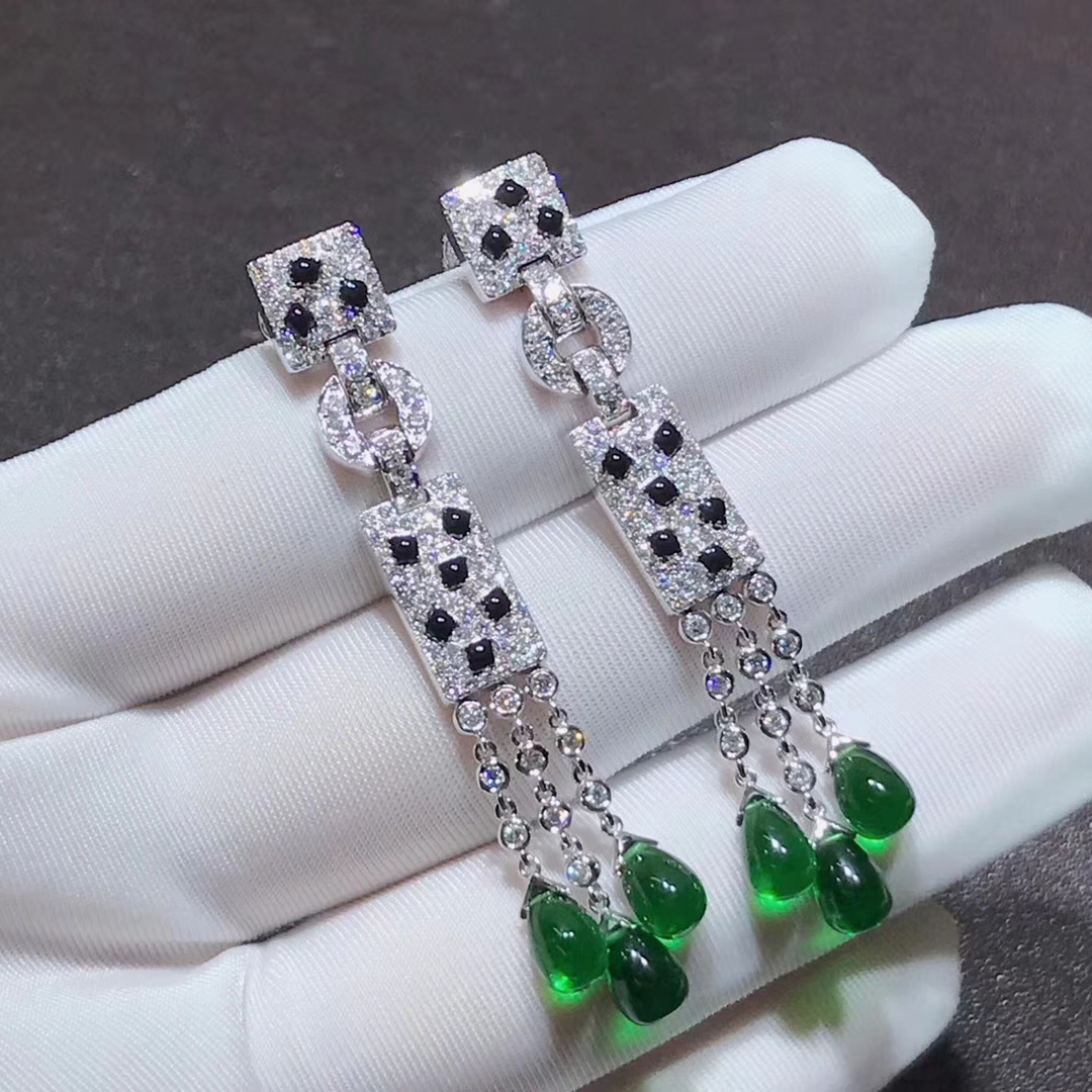 Cartier 18K White Gold Panthère de Cartier 3 Emerald Drop Earrings N8026900