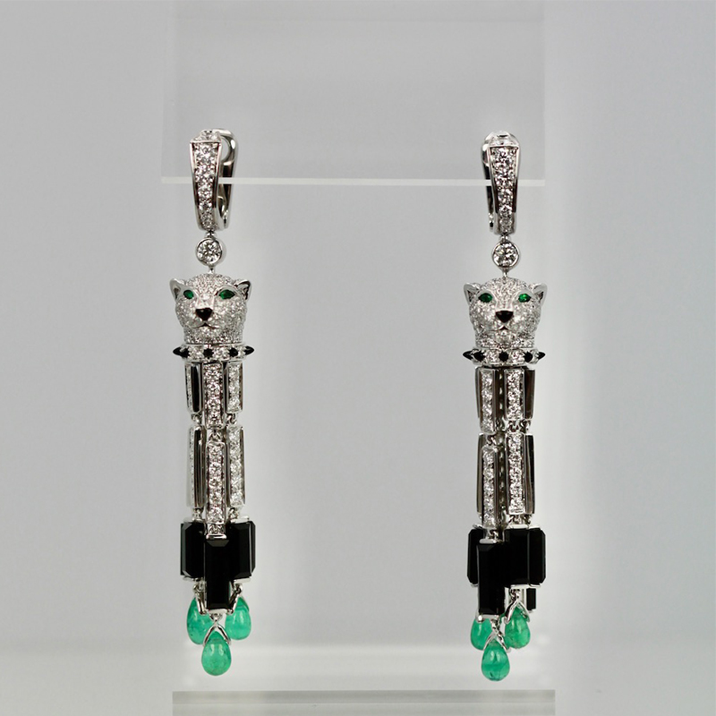 Cartier White Gold Diamonds and 10 Emeralds Panthère de Cartier Tassel Earrings HP800976