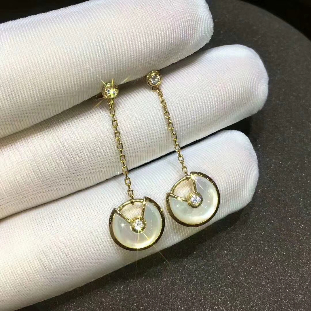 Cartier Yellow Gold Diamond and Mother of Pearl Amulette de Cartier Drop Earrings