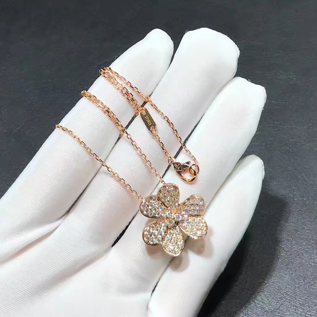 Van Cleef & Arpels 18k Rose Gold Frivole Diamond Large Model Pendant Necklace