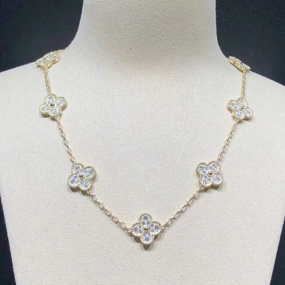 Van Cleef & Arpels 18k Yellow Gold 10 Motif Diamond Vintage Alhambra Necklace VCARA42300