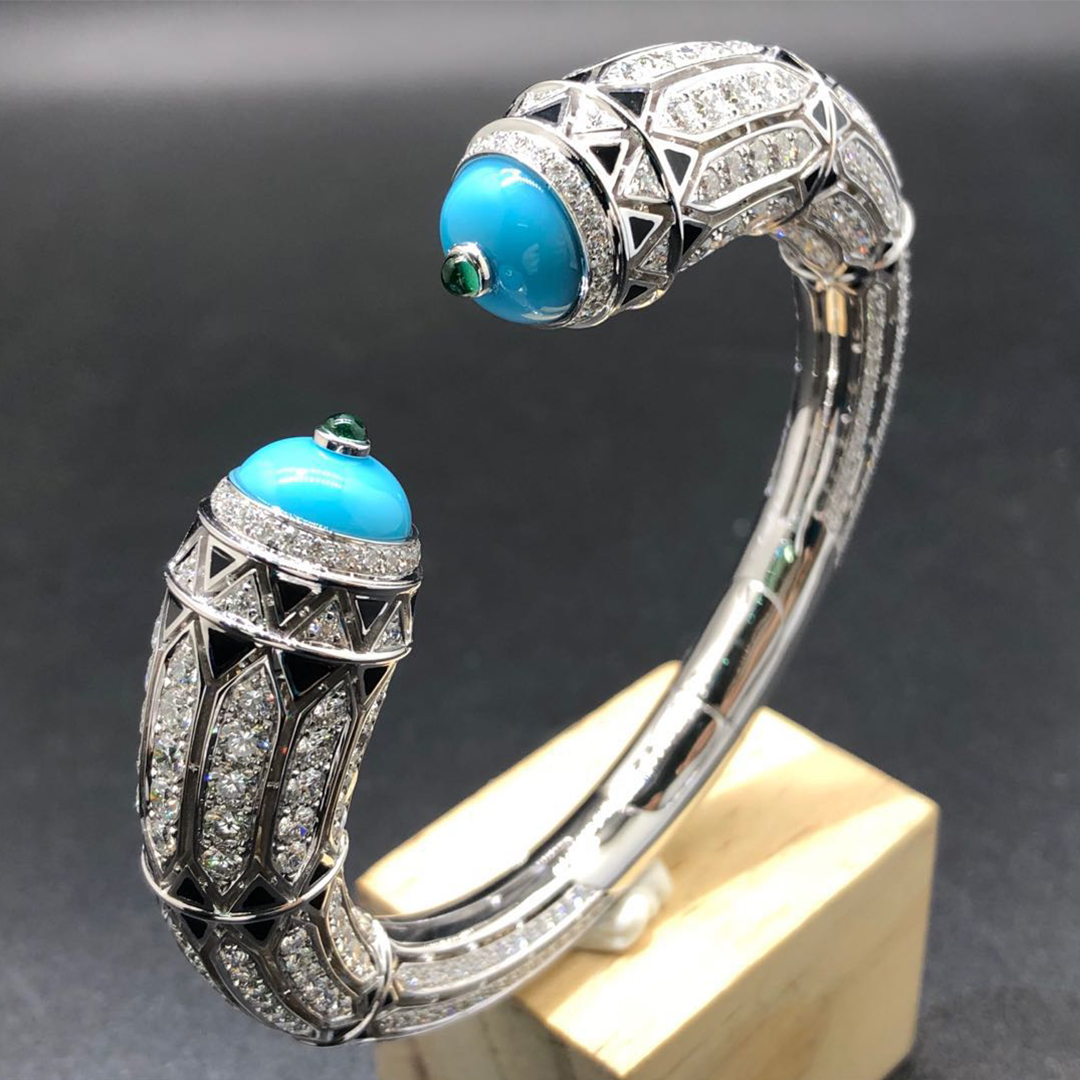 Cartier White Gold Turquoise and Diamonds Art-Déco Inspired High Jewelry Bracelet H6025517