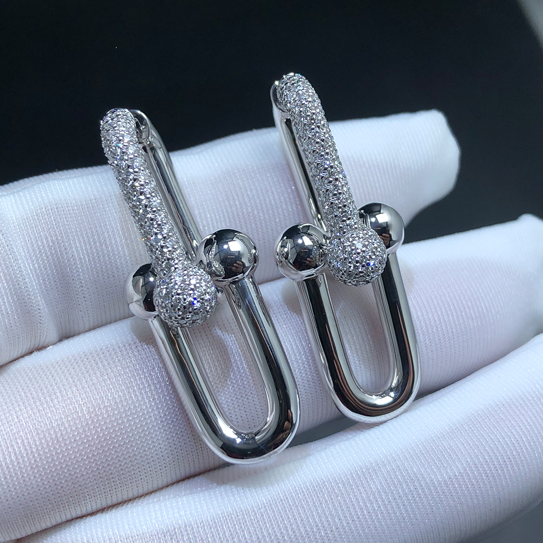 Tiffany HardWear Pavé Diamonds Large Link Earrings in 18k White Gold